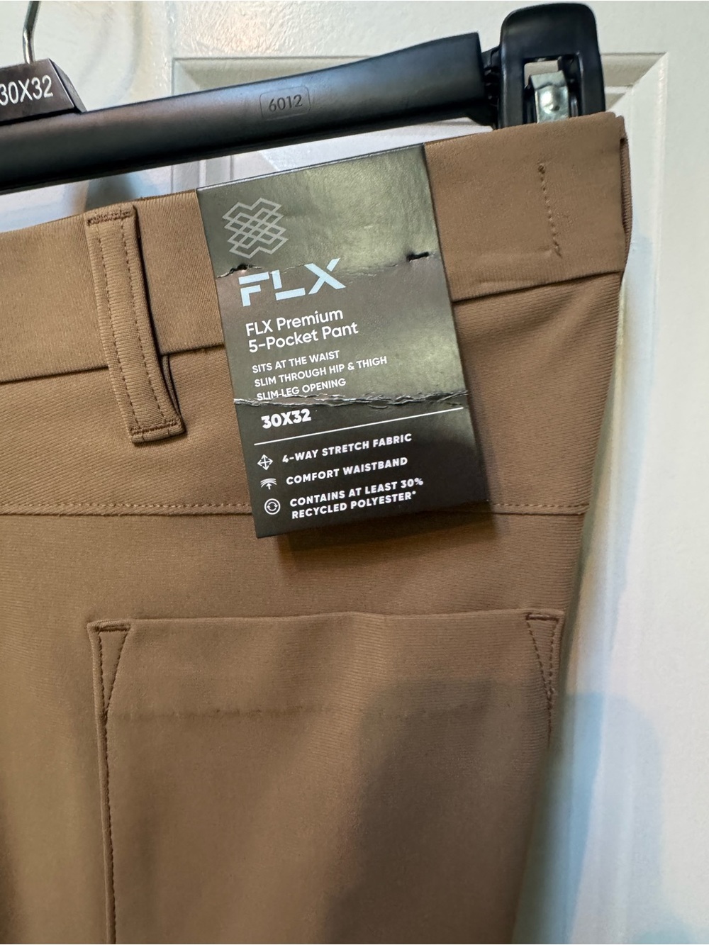 FLX Men's Slim 5-Pocket Chinos in Brown